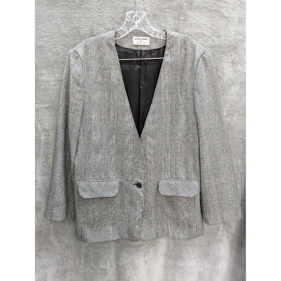 Alfred Dunner Jackets & Blazers - Vintage Wool Blazer Womens 12 Houndstooth Plaid Preppy Office Siren Made In USA‎